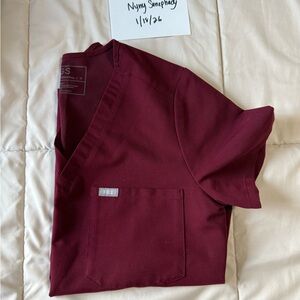 FIGS Burgundy Scrub Top
